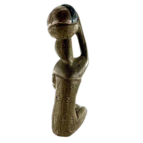 Mother & Child Figurine Carved Soapstone African Tribal Art, Blue Accents - Picture 2 of 8